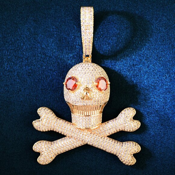 Iced Out Skull and Bones Drip Necklace Pendant with Rope Chain - Picture 3 of 8